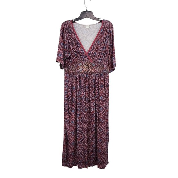 Poetry Women's Mosaic Print Beaded V-neck Linen Blend Maxi Dress - 10